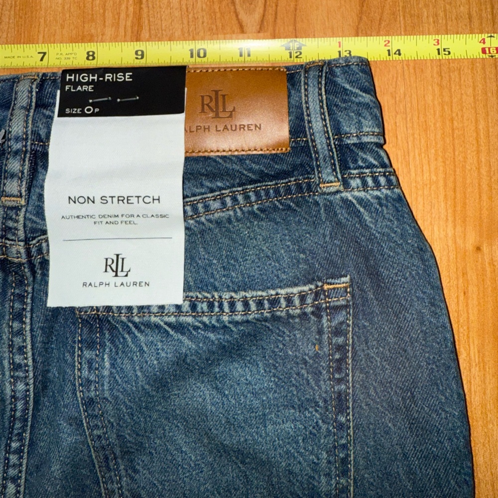Ralph Lauren Women Size 0 Petite High Rise Flare Denim Jeans Expossed Button New - Picture 14 of 16